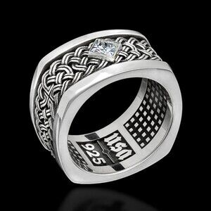 💎925 Silver Plated Unique Black Huge Heavy Men Ring, MLNN1239